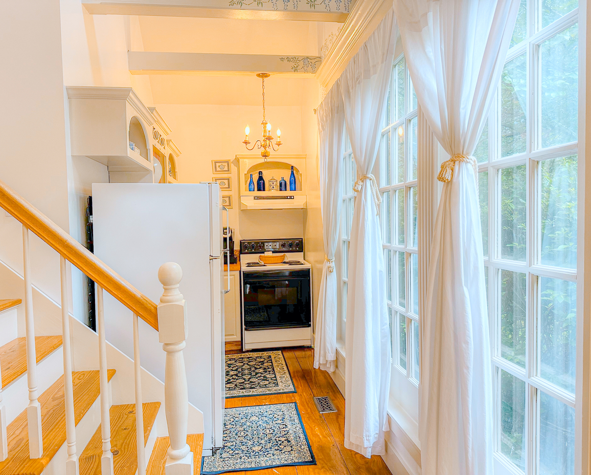 Zoomed out image of the kitchenette in the Hayloft Cottage.