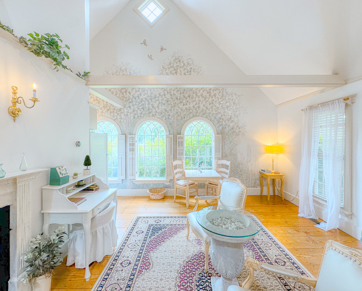 Image of the view from the bed in the Springhouse Cottage.